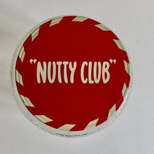 Vintage Glass Jar Nutty Club Peanut Butter Red and White Striped Lid ~ RARE